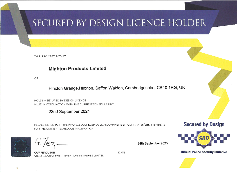 Mighton Products SBD Certificate